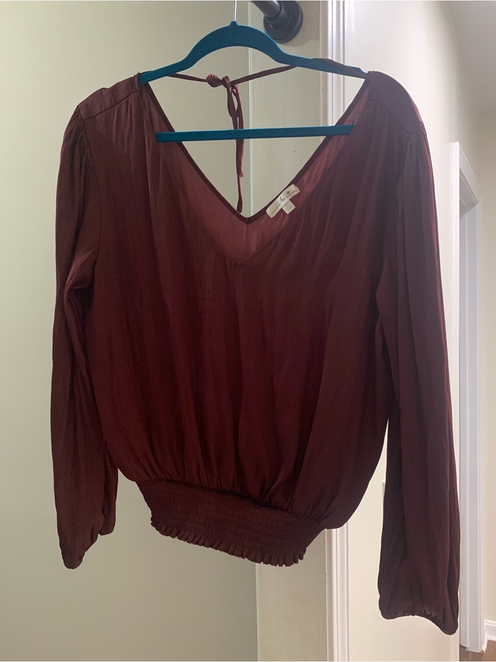 nine britton Burgundy V-Neck Long Sleeve Blouse